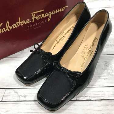 B464【Salvatore Ferragamo】Pumps Square Toe Ribbon - image 1