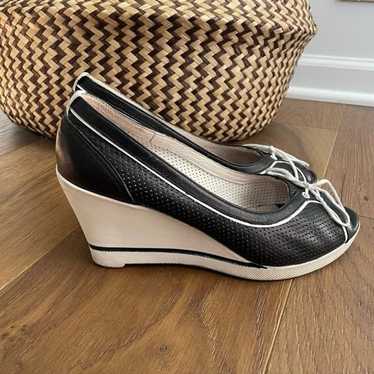 Fornarina Black Perforated Wedge White Wedge Sole… - image 1