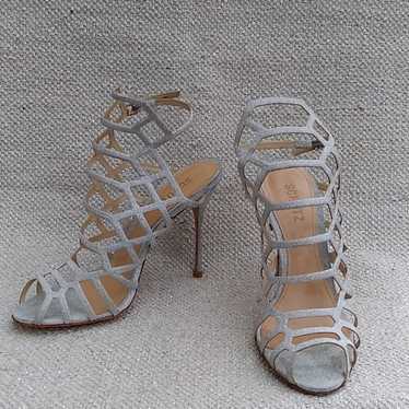 Schutz Juliana Silver Glitter Caged Heels 8B - image 1