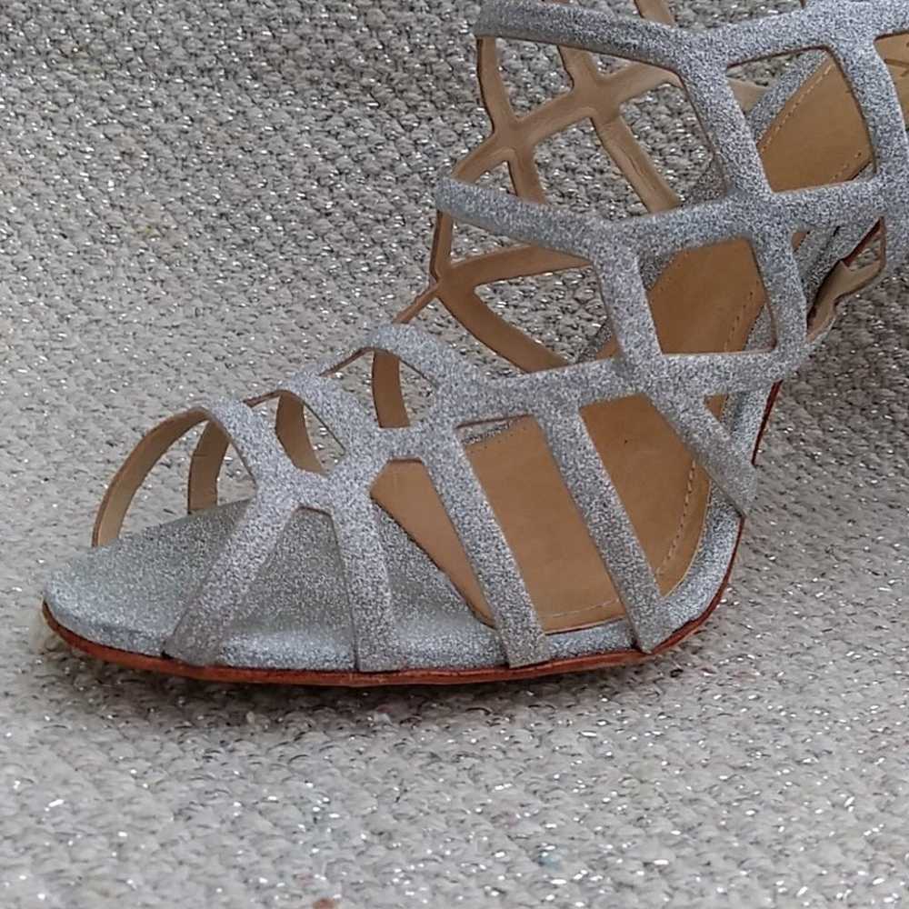 Schutz Juliana Silver Glitter Caged Heels 8B - image 2