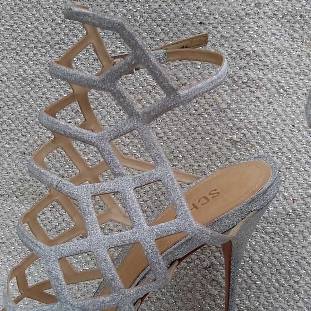 Schutz Juliana Silver Glitter Caged Heels 8B - image 3