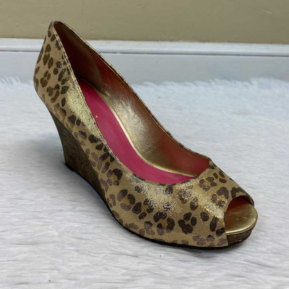 Lilly Pulitzer Gold Resort Leopard Print Peep Toe… - image 1