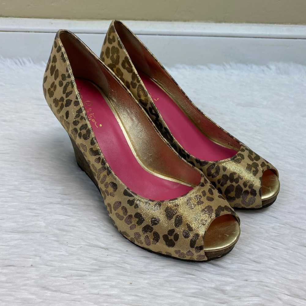 Lilly Pulitzer Gold Resort Leopard Print Peep Toe… - image 2