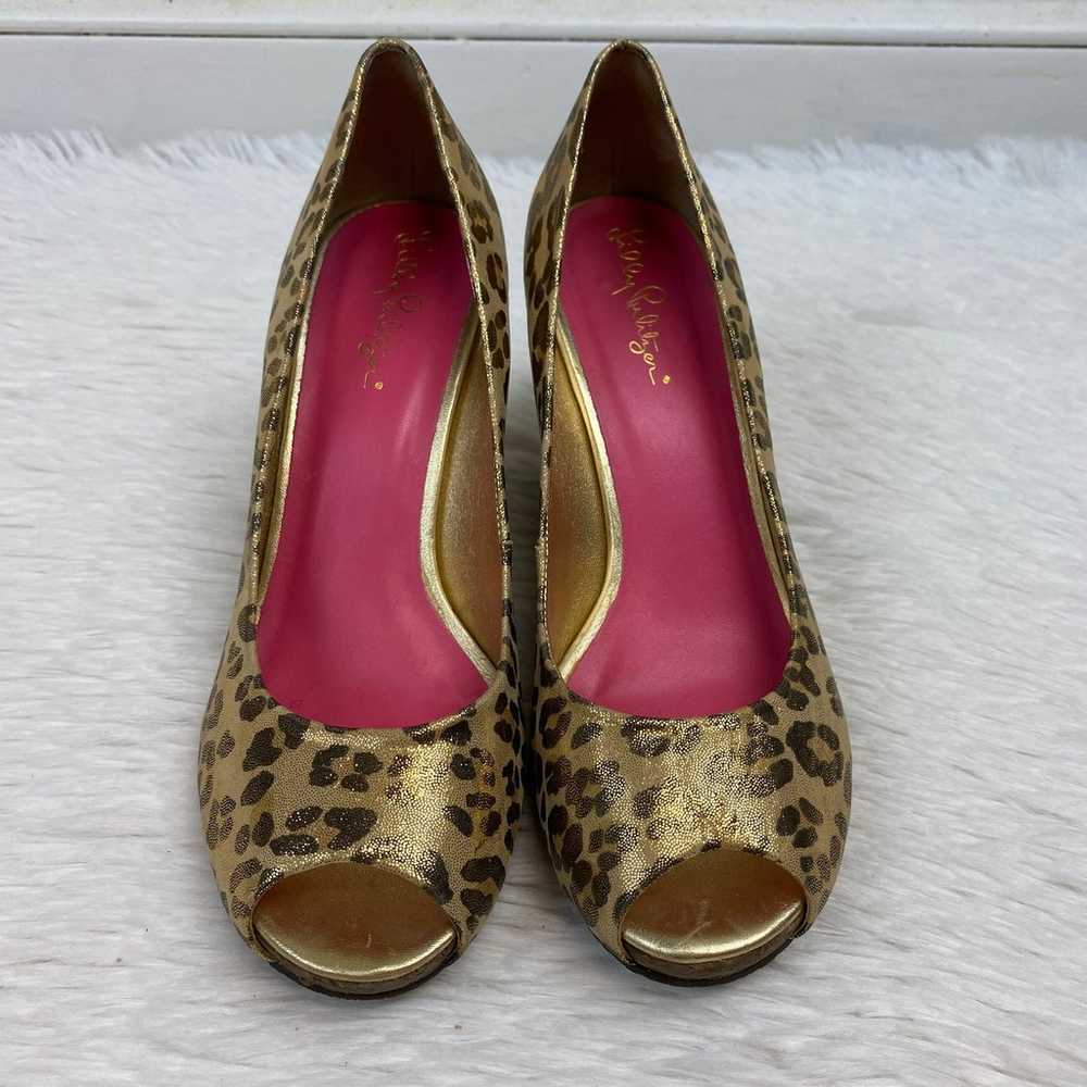 Lilly Pulitzer Gold Resort Leopard Print Peep Toe… - image 3