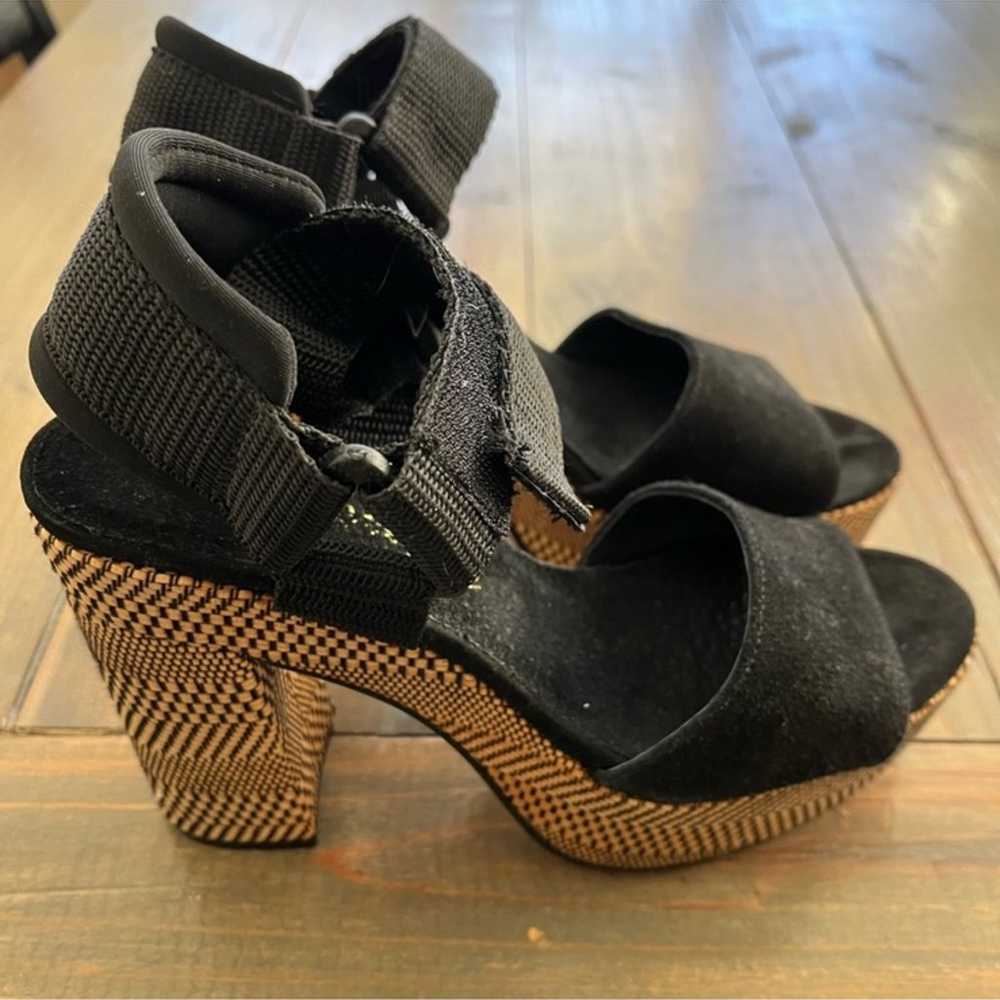 Free People Black Suede Chunky Heels w/ Velcro St… - image 2