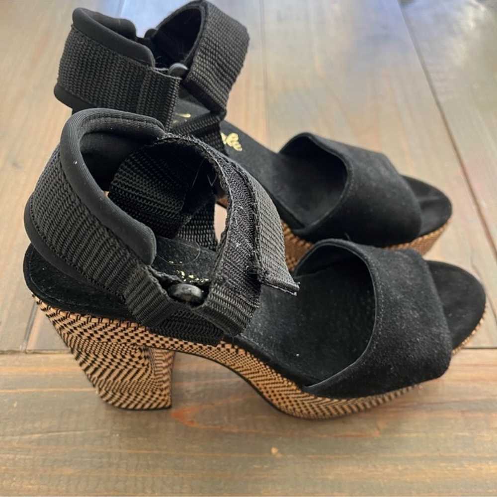 Free People Black Suede Chunky Heels w/ Velcro St… - image 3