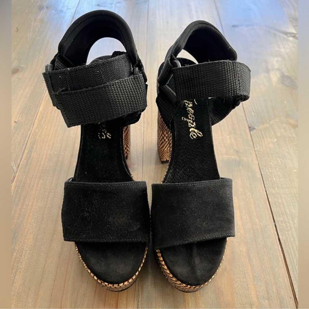 Free People Black Suede Chunky Heels w/ Velcro St… - image 4