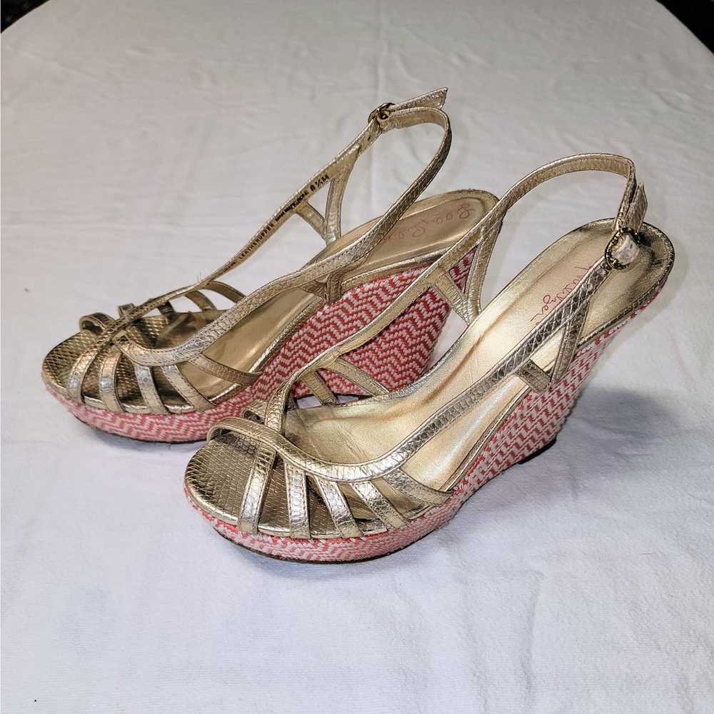 Lilly Pulitzer 8.5m Gold Strappy Wedge Sandal Hee… - image 1