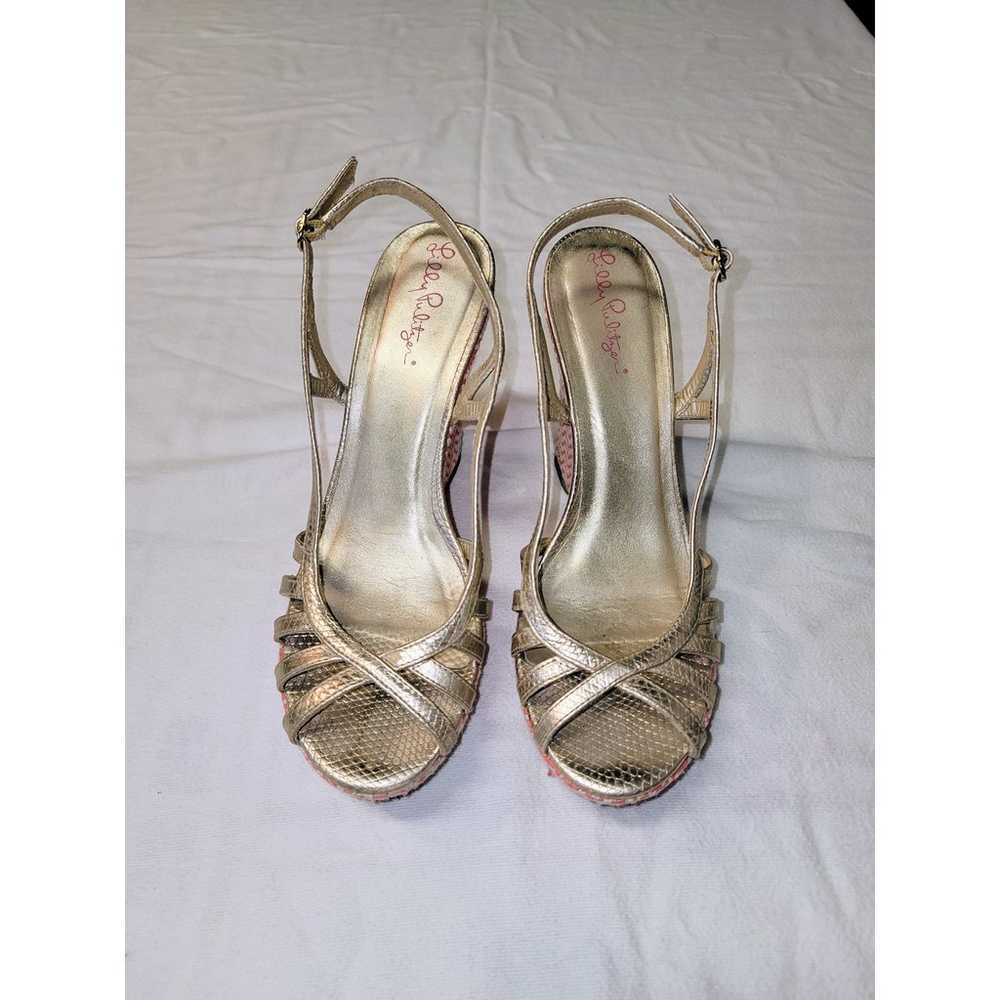 Lilly Pulitzer 8.5m Gold Strappy Wedge Sandal Hee… - image 2