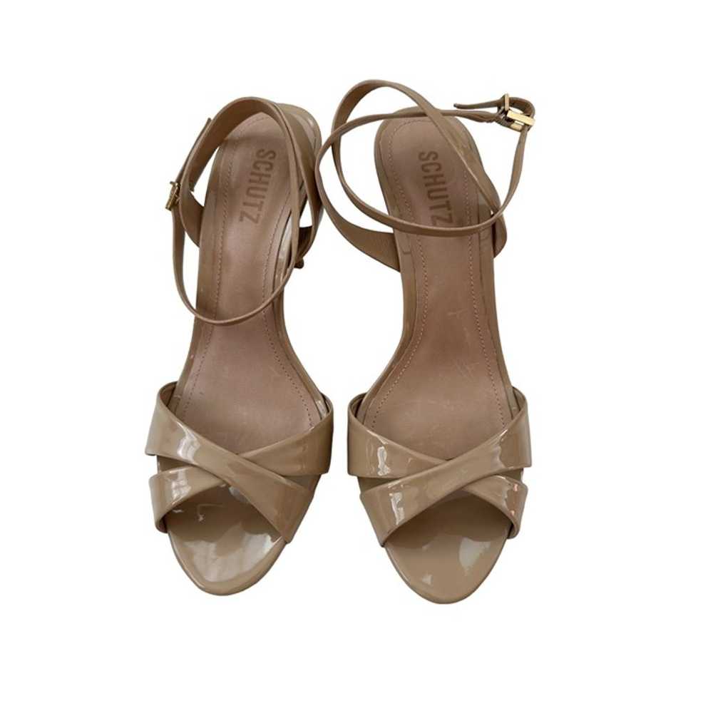 SCHUTZ Hilda Nude Tan Patent Leather Ankle Strap … - image 1