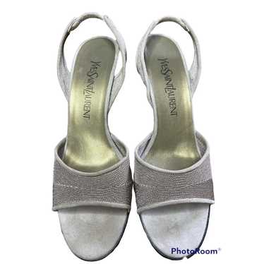 Yves Saint Laurent Sling Back Shimmery Silver Gre… - image 1