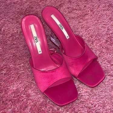 ZARA CHUNKY SATIN PLATFORM on sale SANDALS FUCHSIA