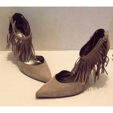 Stuart Weitzman Beige SUEDE FRINGY Ankle Strap 6.… - image 1