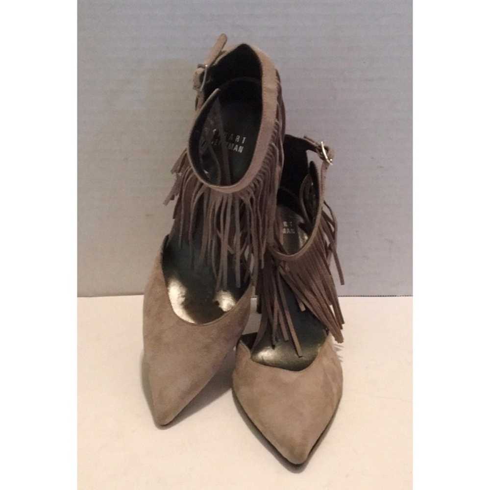 Stuart Weitzman Beige SUEDE FRINGY Ankle Strap 6.… - image 6