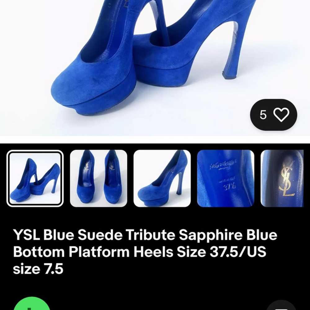 Yves Saint Laurent Blue Suede Palais Platform Pee… - image 12