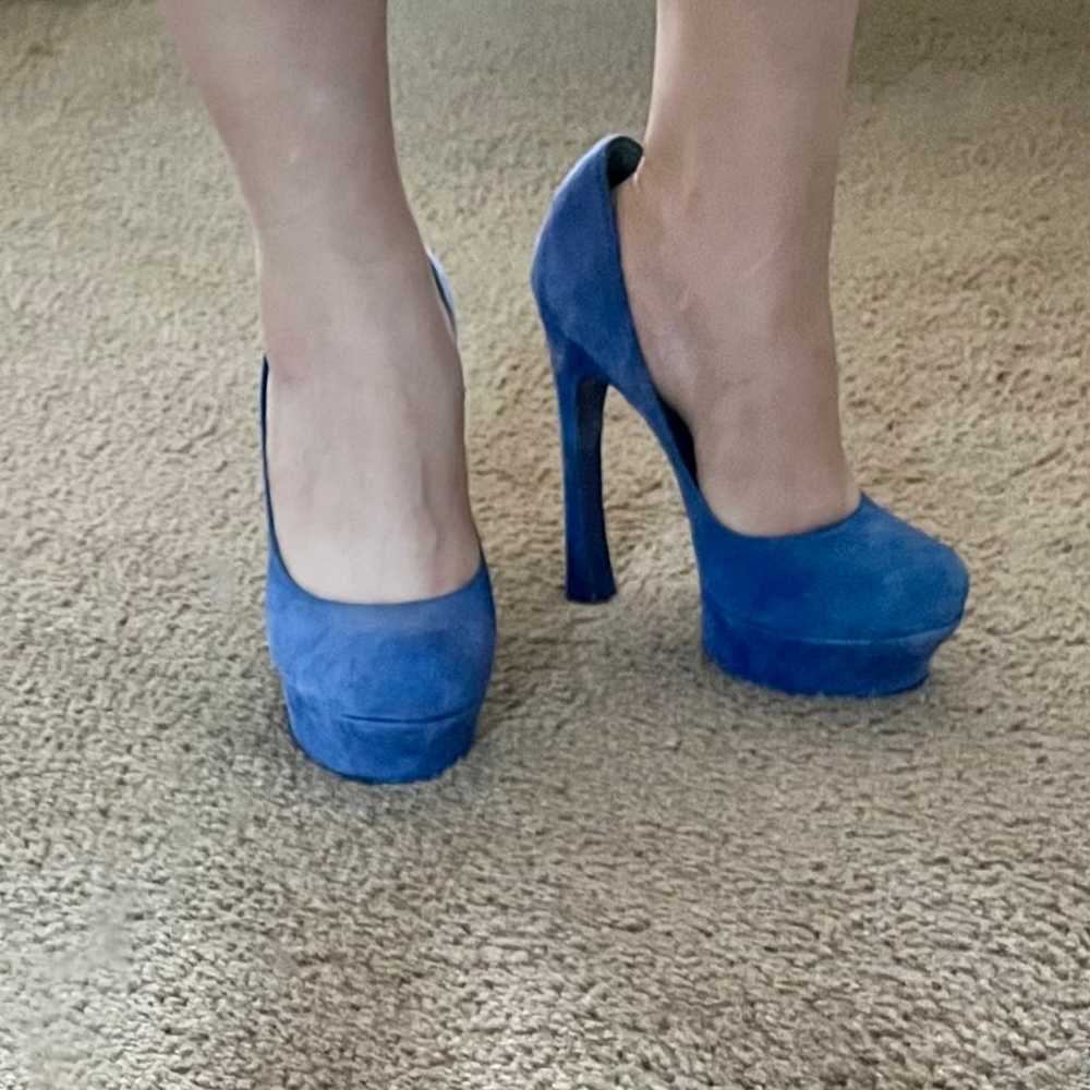 Yves Saint Laurent Blue Suede Palais Platform Pee… - image 2