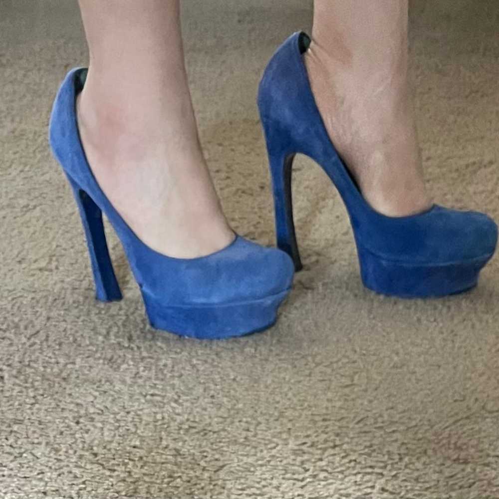 Yves Saint Laurent Blue Suede Palais Platform Pee… - image 3