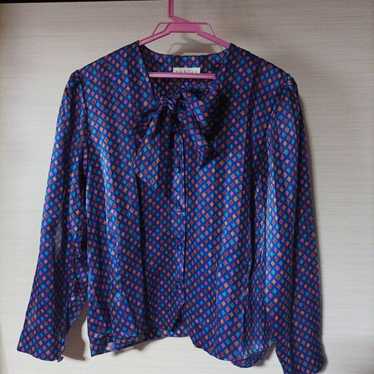 Retro ☆ To Bura Diamond Pattern Blouse Blue Patter