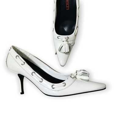 Bruno Frisoni white patent tassel pumps,  Size 38E