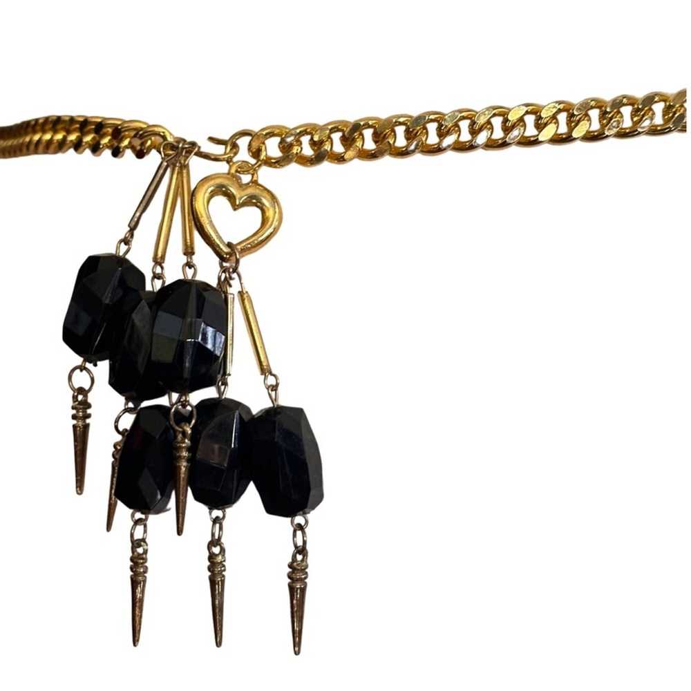 Brand Vintage Gold Chain Belt With Black Dangling… - image 2