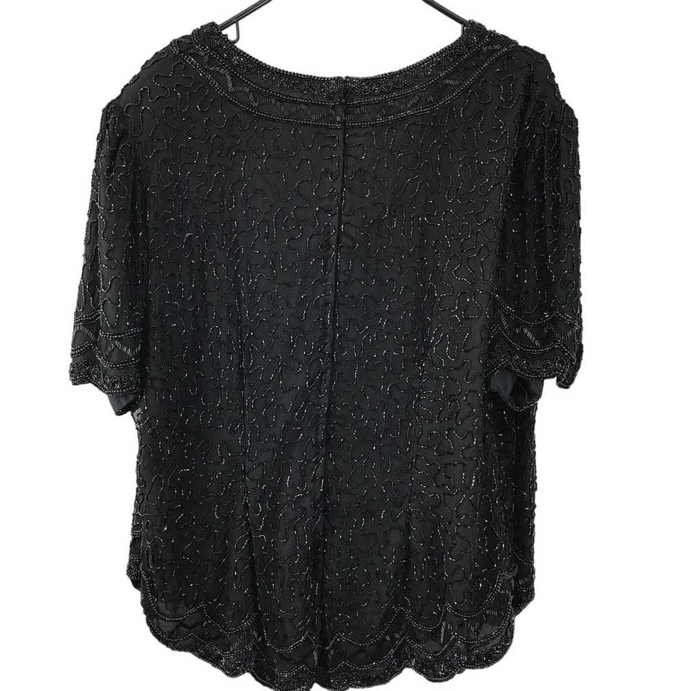 Vintage 80s Stenay Woman 100% Silk Black Beaded T… - image 2