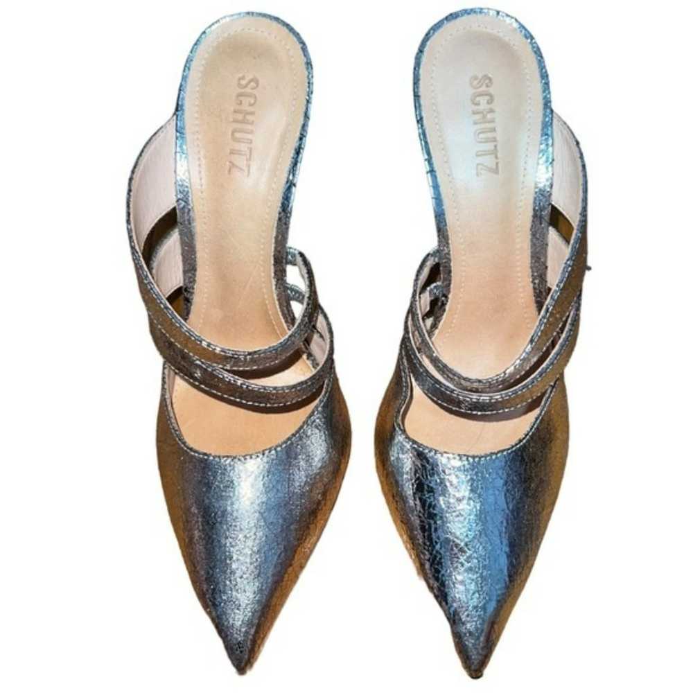 NWT NEW SCHUTZ Kaela Crackled Metallic Silver Mul… - image 5