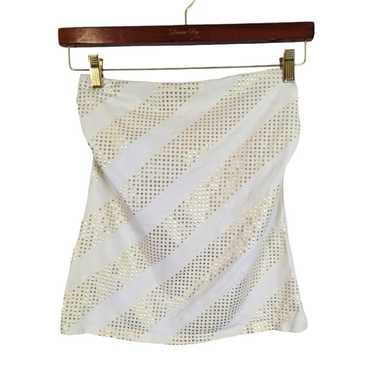 VINTAGE Y2K Express Gold Print Dots White Spandex… - image 1