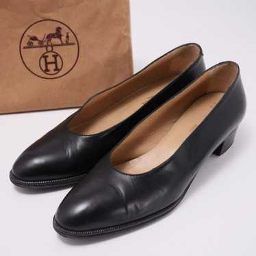 HERMES Leather pumps Chunky heel Low heel Black.