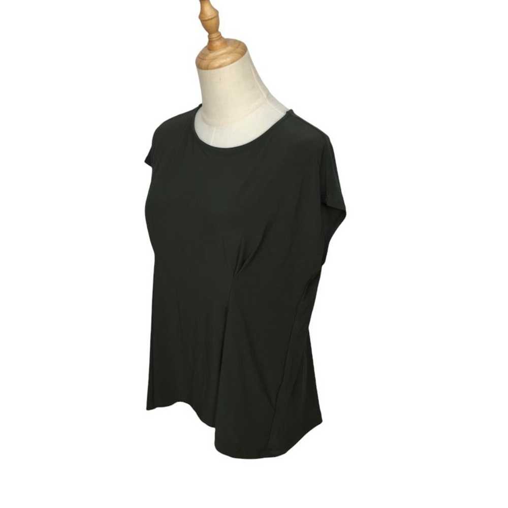 Round neck French sleeve dark green [M] draped T-… - image 4