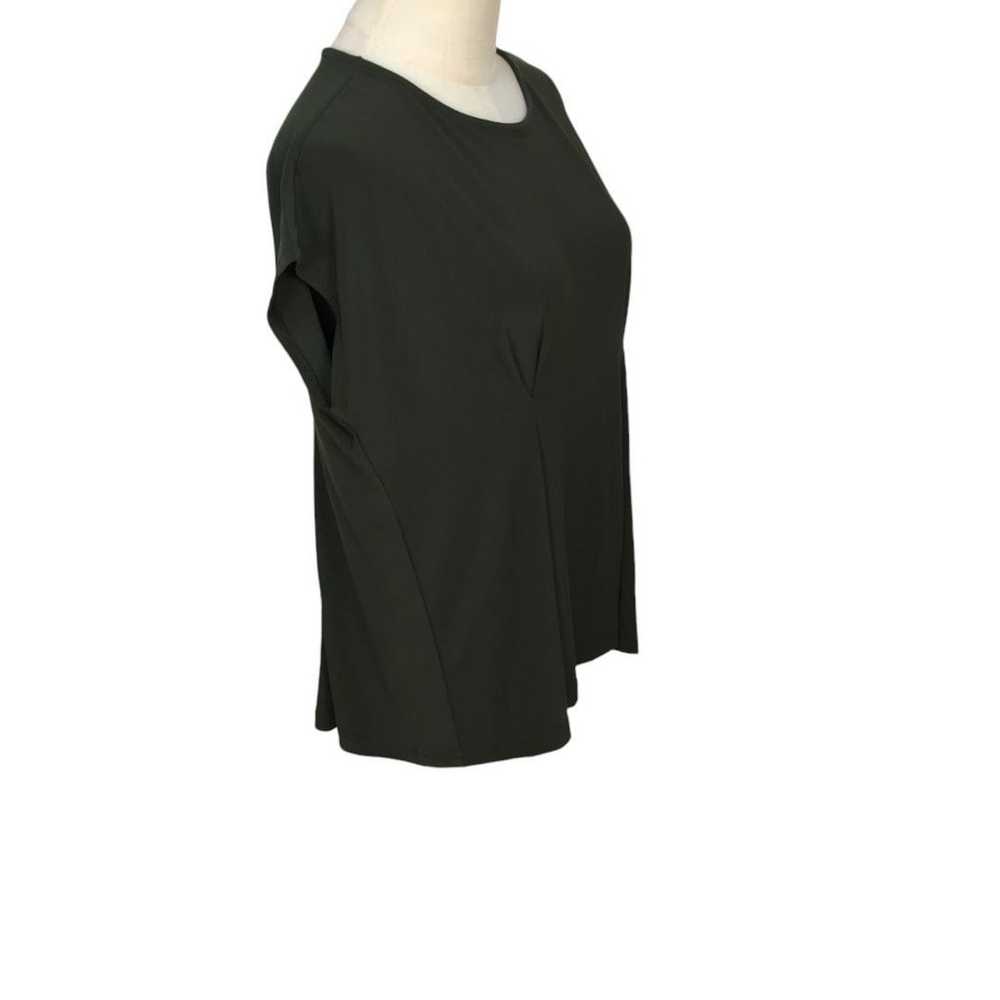 Round neck French sleeve dark green [M] draped T-… - image 5