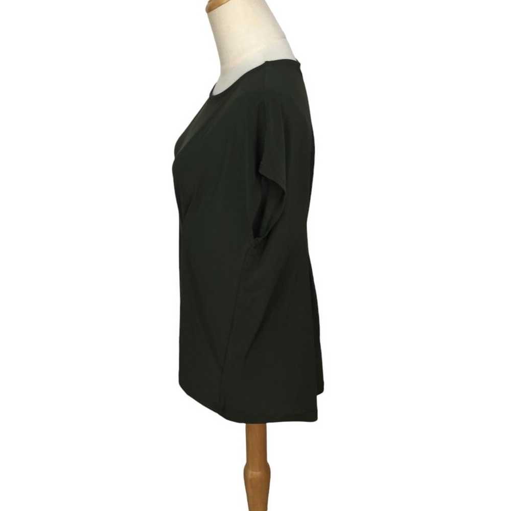 Round neck French sleeve dark green [M] draped T-… - image 6