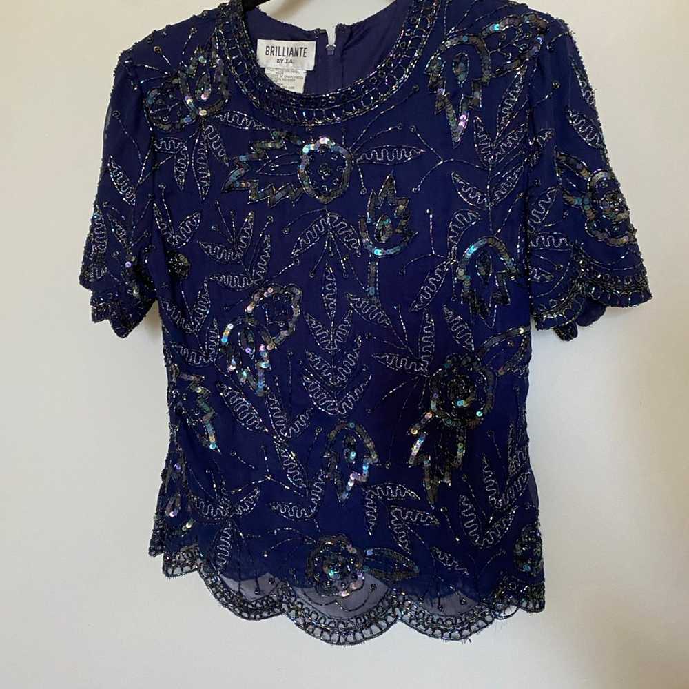 Women’s Vintage 1980’s Beaded Short Sleeve Blouse… - image 4