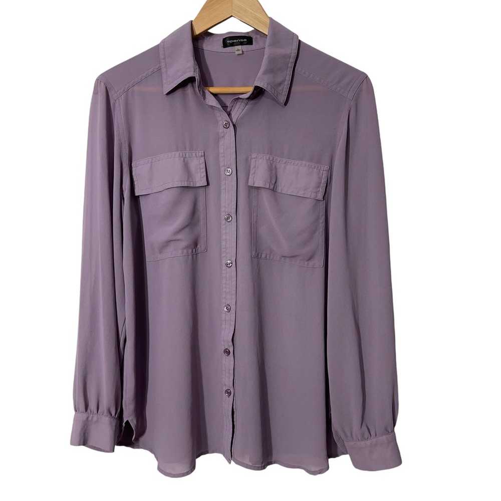 Spense Womens Sheer Button Down Shirt Lavender Si… - image 5