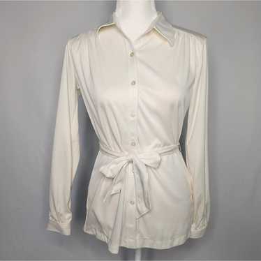 Vintage Off White Belted Blouse  Women's Small Me… - image 1