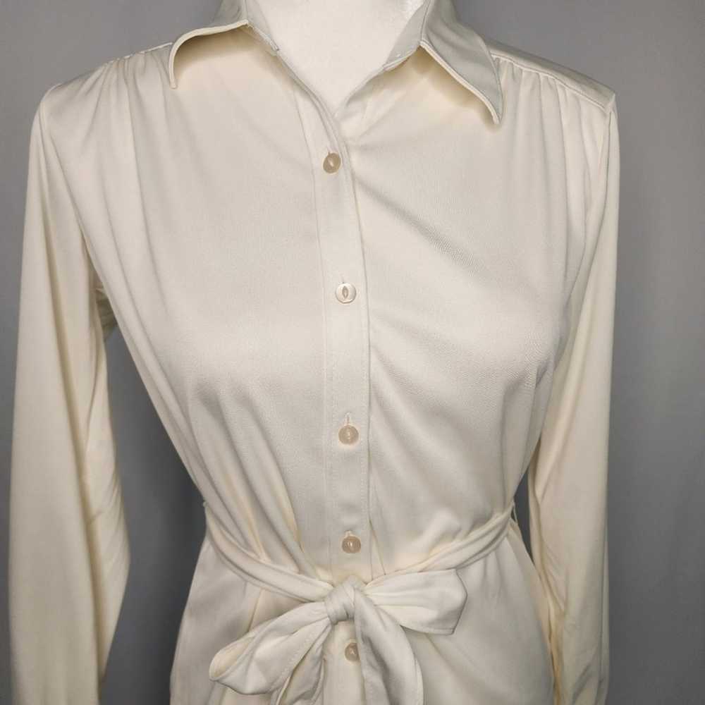 Vintage Off White Belted Blouse  Women's Small Me… - image 2