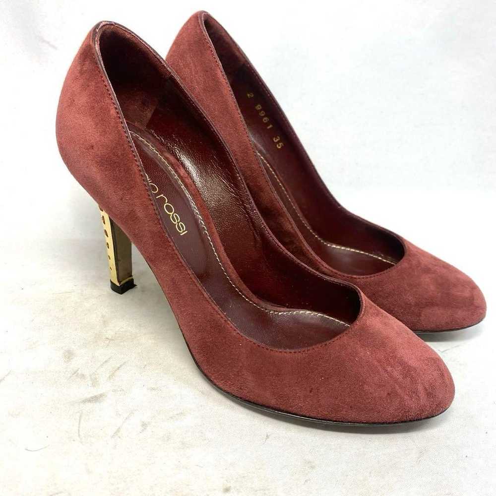 Sergio Rossi size "35" 22.5 cm Bordeaux Gold High… - image 2