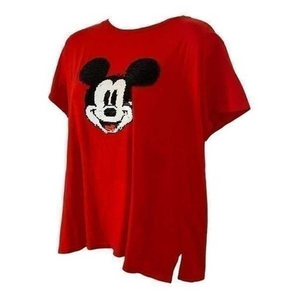 Vintage Sequin Mickey Mouse Tee Face Red Graphic … - image 2