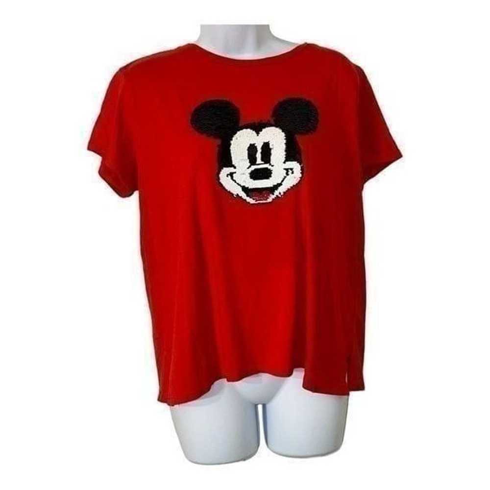 Vintage Sequin Mickey Mouse Tee Face Red Graphic … - image 3