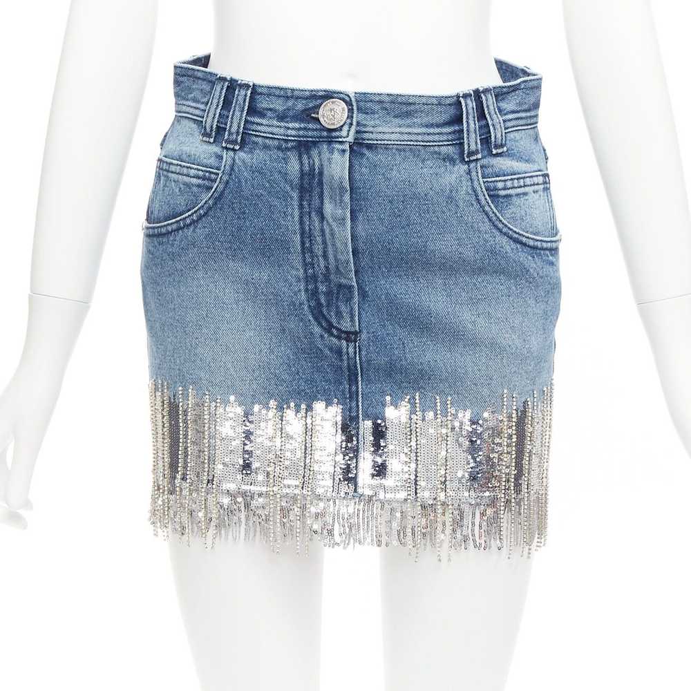 Balmain BALMAIN washed blue denim silver crystal … - image 1