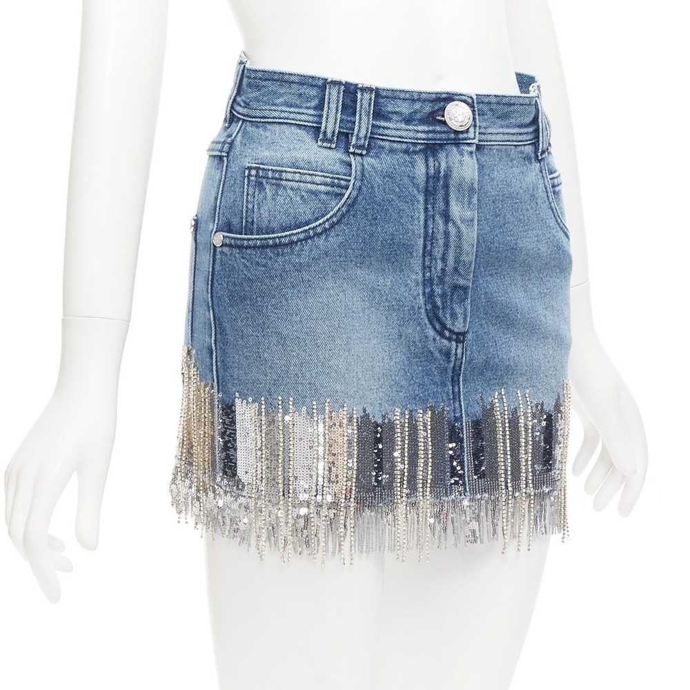 Balmain BALMAIN washed blue denim silver crystal … - image 3