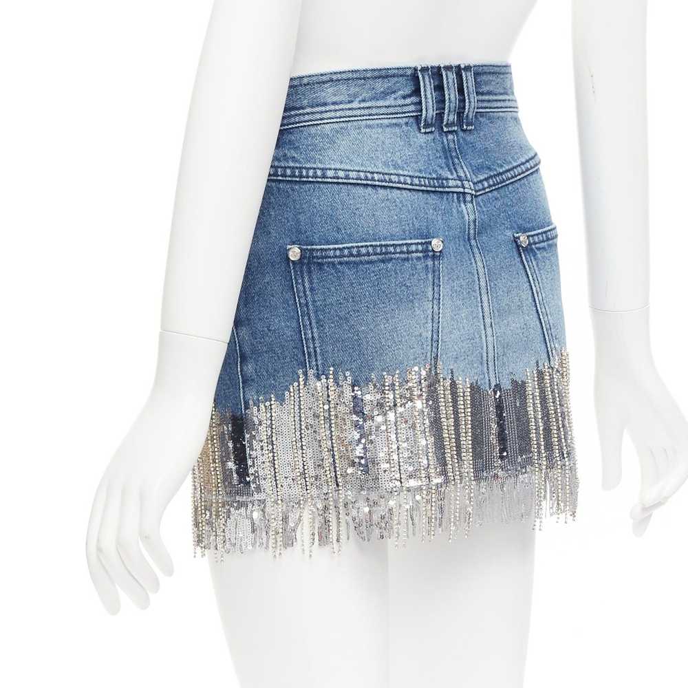 Balmain BALMAIN washed blue denim silver crystal … - image 6