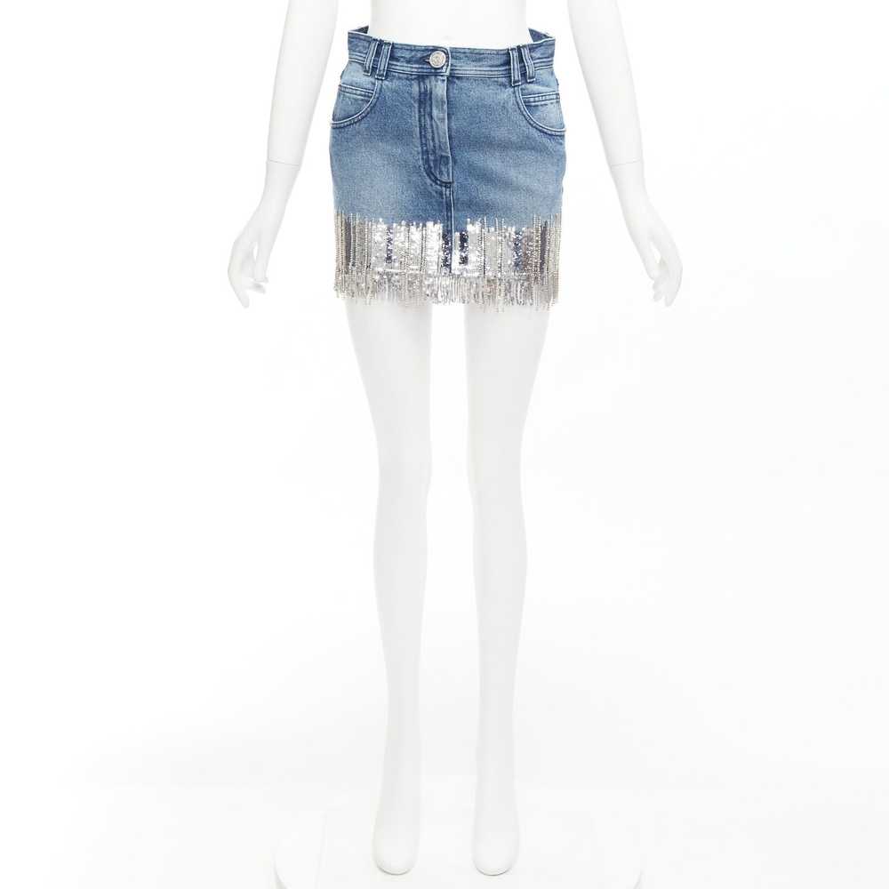 Balmain BALMAIN washed blue denim silver crystal … - image 9