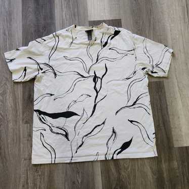 H&M H&M Men's L White Leaf Print Relax Fit SS T-S… - image 1