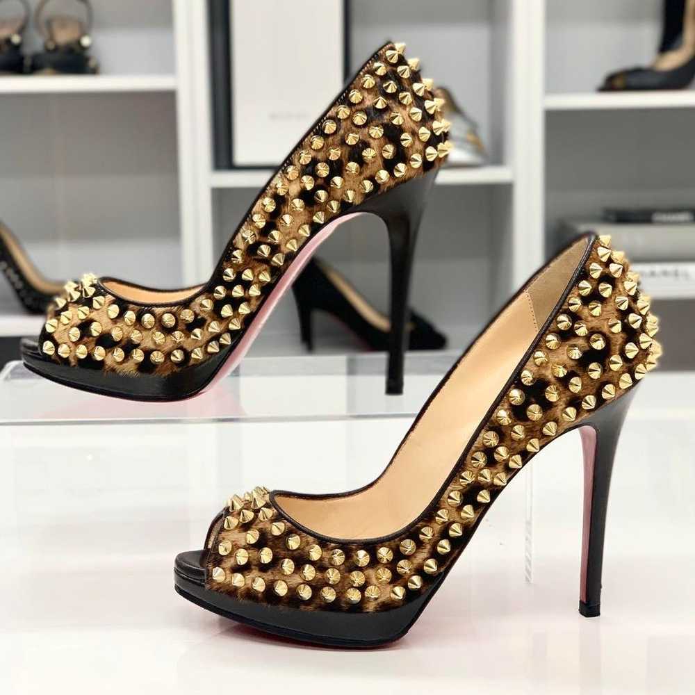 Christian Louboutin Spike Harako Leopard Open Toe… - image 2