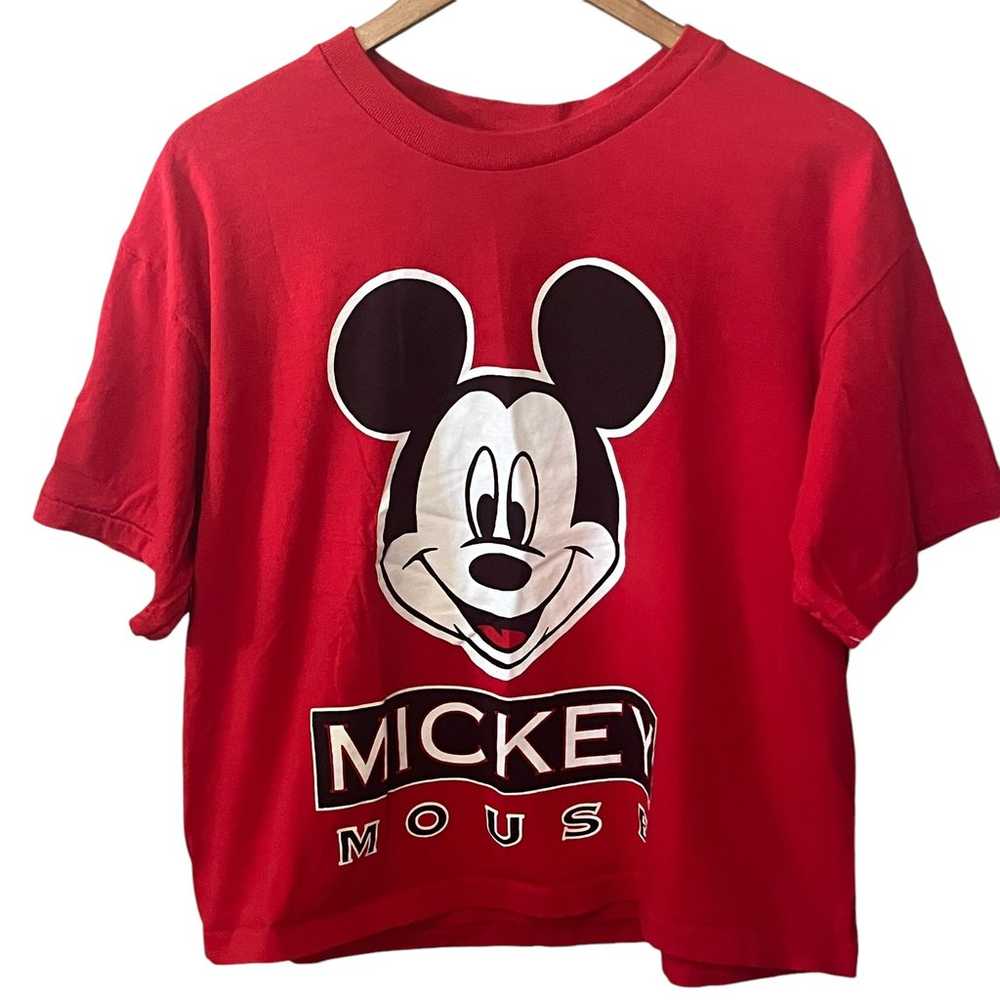 Disney VTG Mickey Unlimited Red Mouse Cropped Cot… - image 1