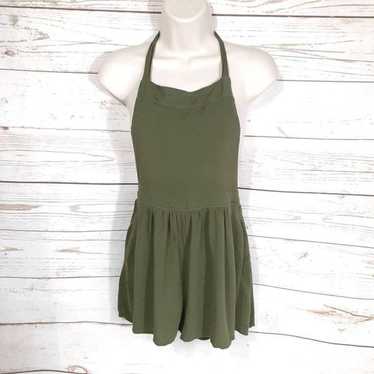 Forever 21 Olive Halter Tie Pleat Romper