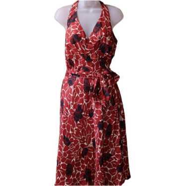 Ann Taylor Petite Red Floral Halter Belted Dress 8