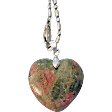 Beautiful Unakite Carved Heart and Sterling Neckl… - image 1