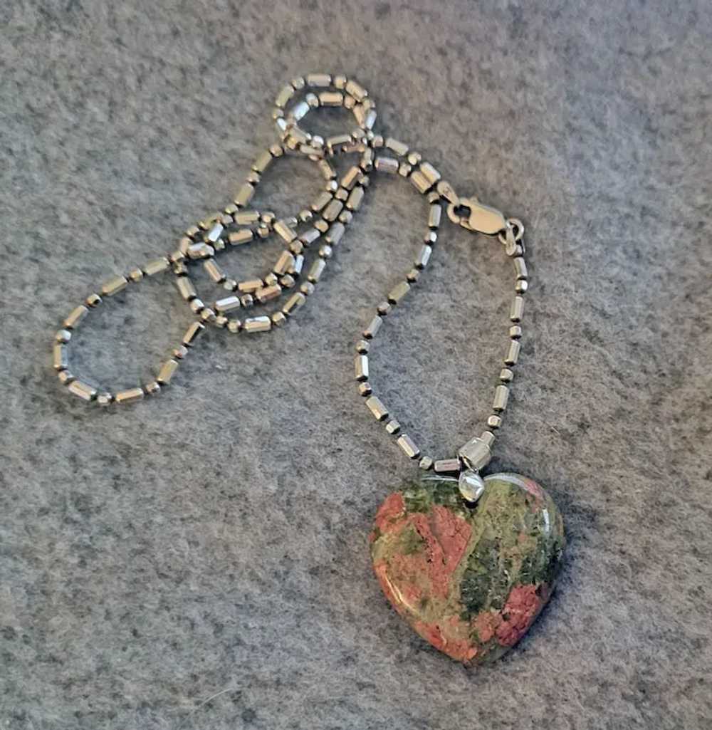 Beautiful Unakite Carved Heart and Sterling Neckl… - image 3