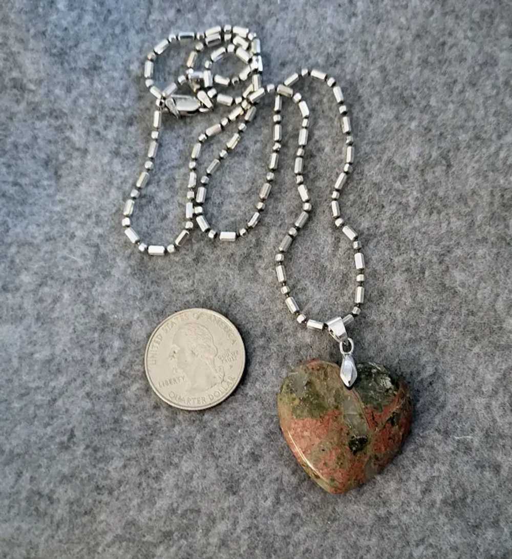 Beautiful Unakite Carved Heart and Sterling Neckl… - image 4